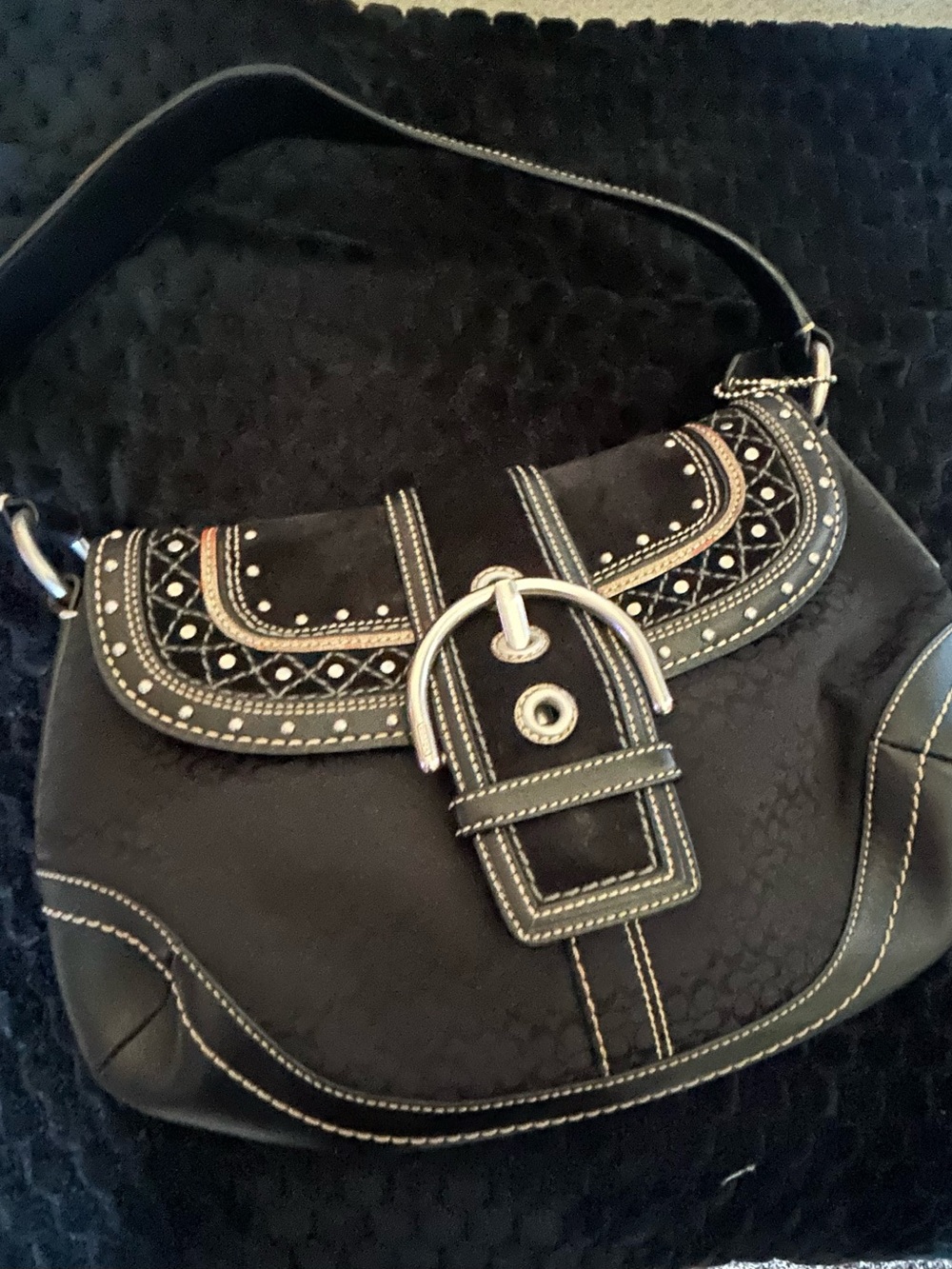 Coach Black Embellished Buckle-Front SoHo Hobo Bag